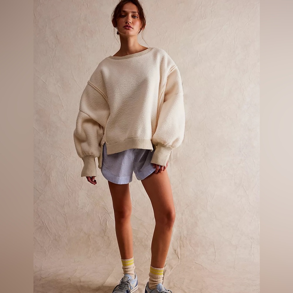 Free People Cozy Camden Cream white fuzzy sherpa sweater NWT - Picture 3 of 5